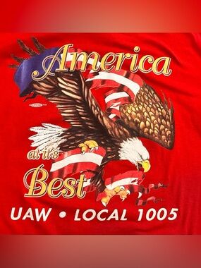 Vintage Large Parma, Ohio UAW United Autoworkers Union Single Stitch Red Shirt